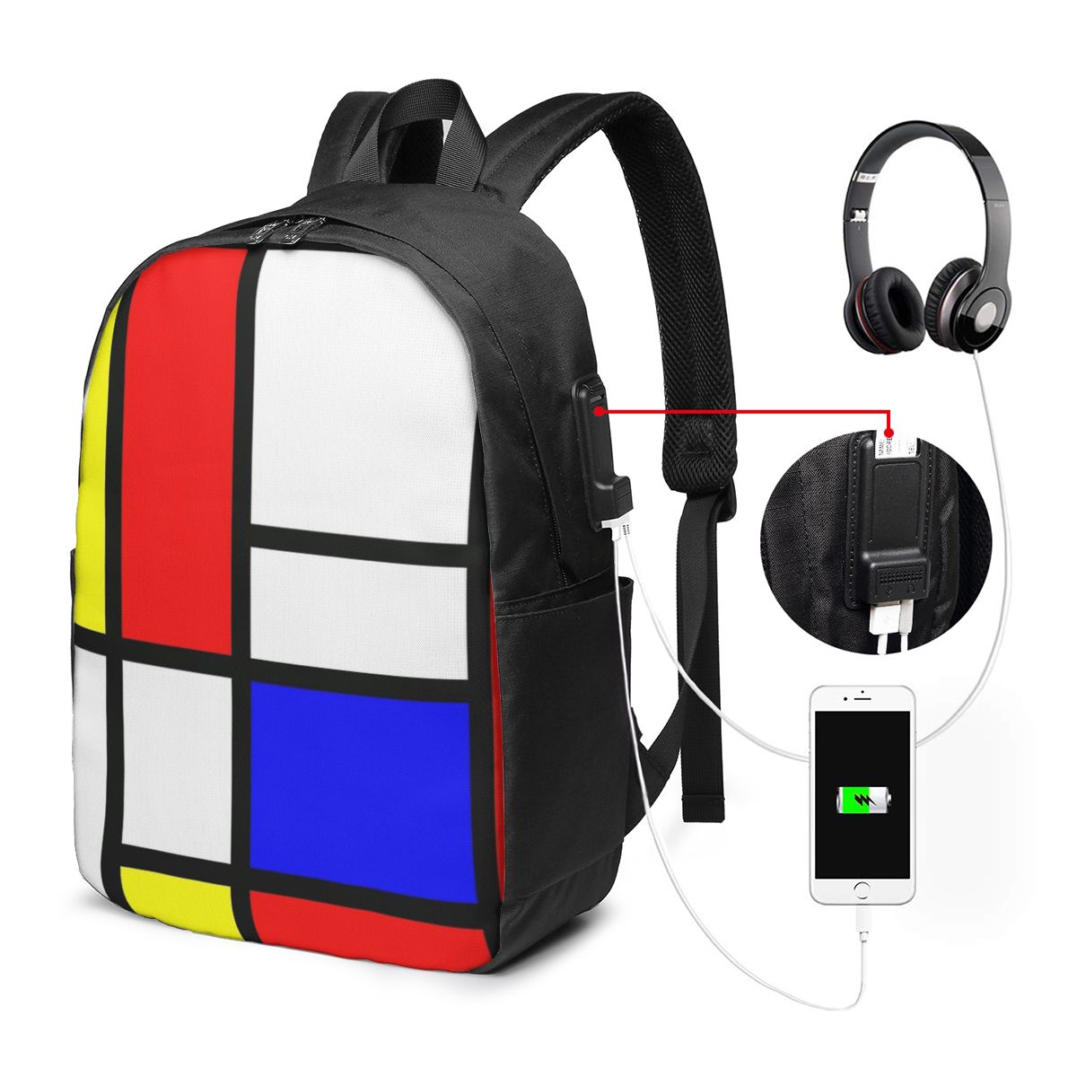 Women Bags For College - Piet Mondriaan Compositie Rugzak Reisnotebooktas Computer