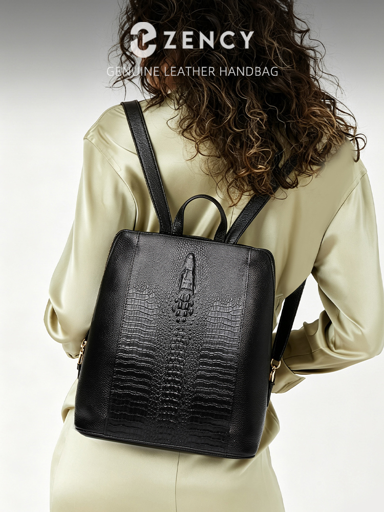 Women Bags With Laptop Compartment - Zency Damesrugzak van krokodillenleer 100% echt